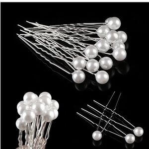 20 Pack Bun Hair Pins, White Pearl Silver U Shaped Hair Clips Wedding Bridal Pro